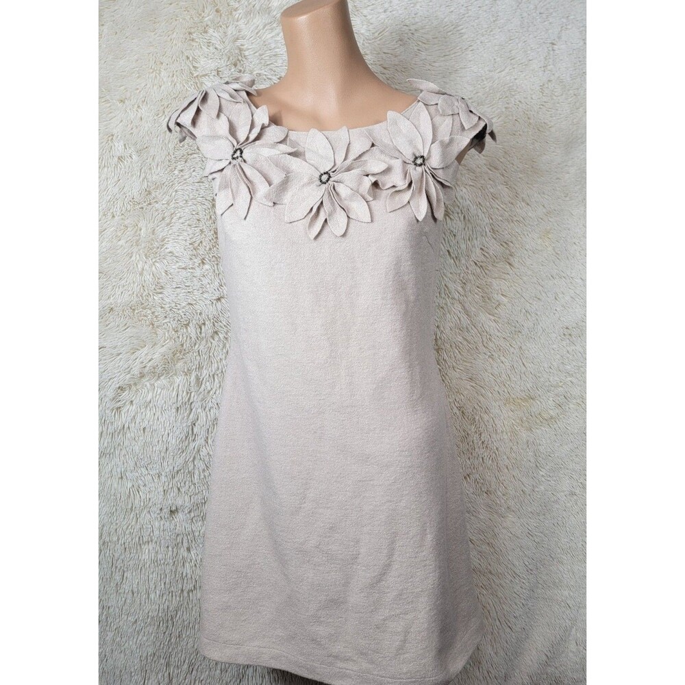 Anthropologie Nick & Mo Size Small Sleeveless Wool Dress Applique Flowers Tan R